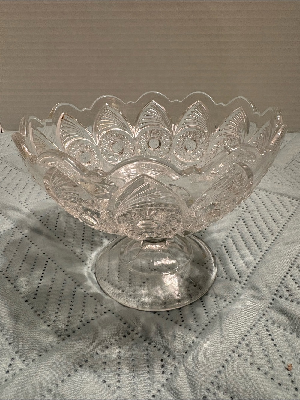 Antique EAPG Pressed Glass Clear Compote Bulls Eye And Fan Pattern